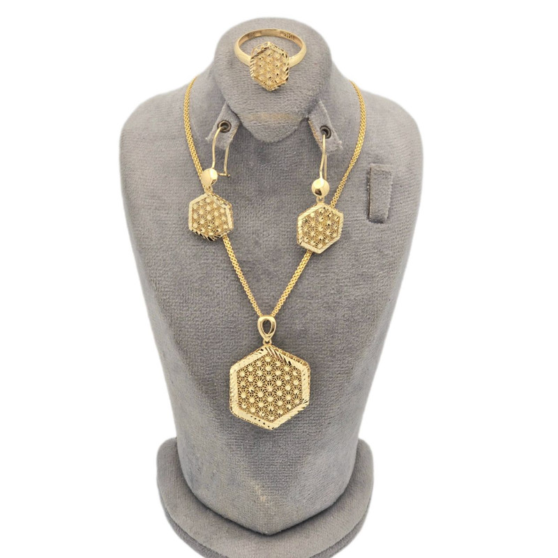 نیم ست طلا 18 عیار زنانه طلا و شمش برلیان مدل 6 ضلعی
