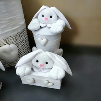 سطل زباله کودک و جا دستمال کاغذی طرح خرگوش نانان مخمل اکسسوری هیوادگالری