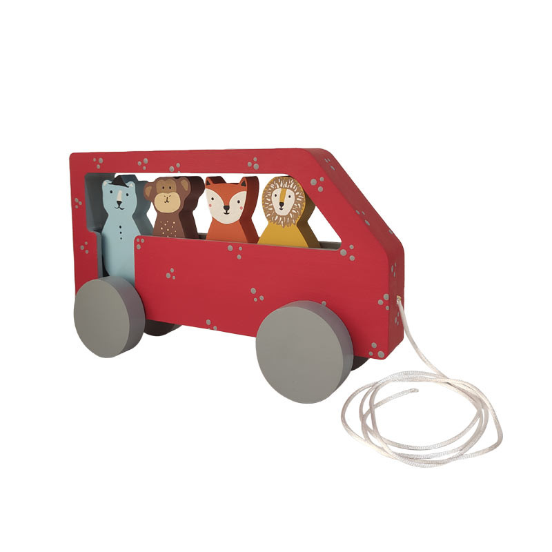 اسباب بازی چوبی طرح اتوبوس حیوانات جنگلی مدل MKids59-B