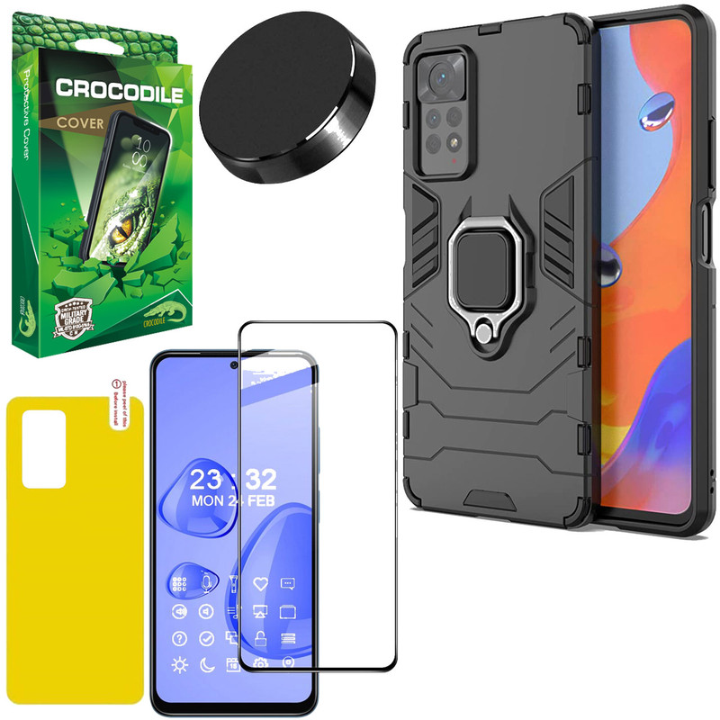 کاور کروکودیل مدل K-BTMN مناسب برای گوشی موبایل شیائومی Redmi Note 11 Pro به همراه محافظ صفحه نمایش و برچسب محافظ پشت و پایه نگهدارنده گوشی