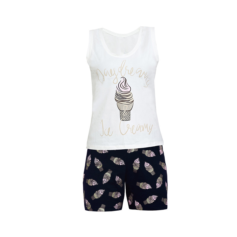 ست تاپ و شلوارک زنانه مدل بستنی رنگ سرمه ای