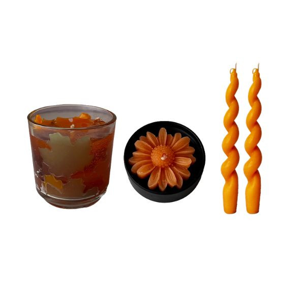 شمع دست ساز مدل جار شیشه ای برگ های پاییزی بسته 4 عددی