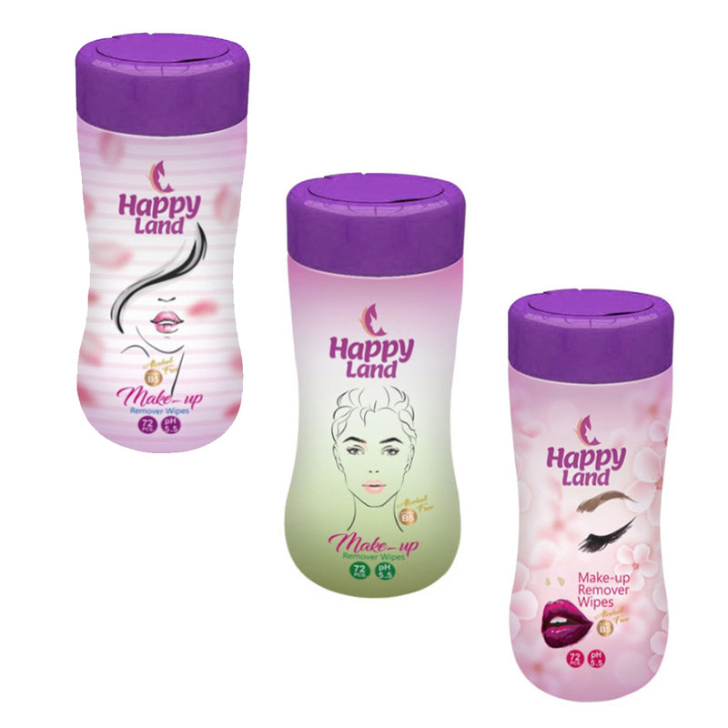 دستمال مرطوب آرایشی هپی لند مدل 207 مجموعه 3 عددی