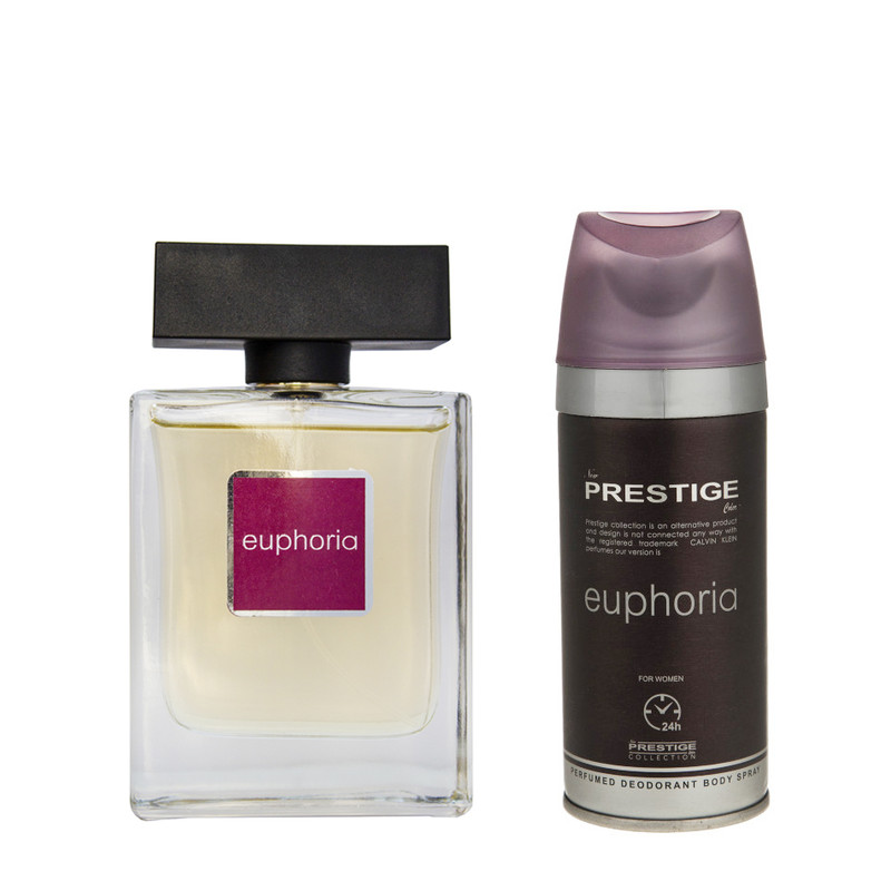 ادو تویلت زنانه پرستیژ مدل Euphoria حجم 100 میلی لیتر به همراه اسپری خوشبو کننده بدن زنانه پرستیژ مدل euphoria حجم 150 میلی لیتر