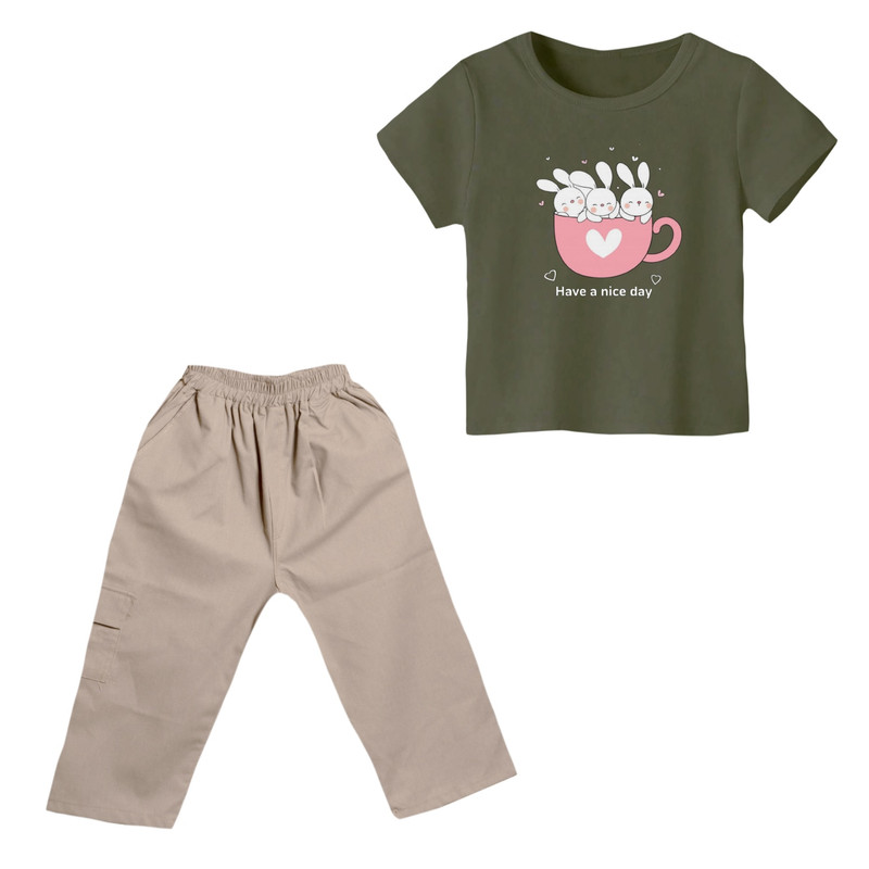 ست تی شرت و شلوارک دخترانه مدل خرگوش کد 7 رنگ سبز