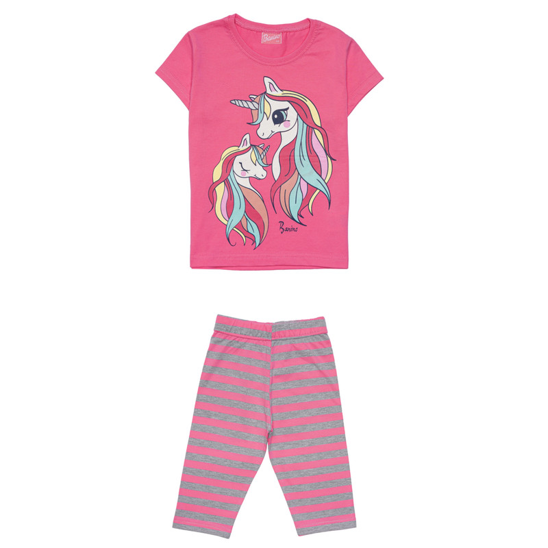 ست تی شرت و شلوارک دخترانه بانی نو مدل راه راه یونی کورن