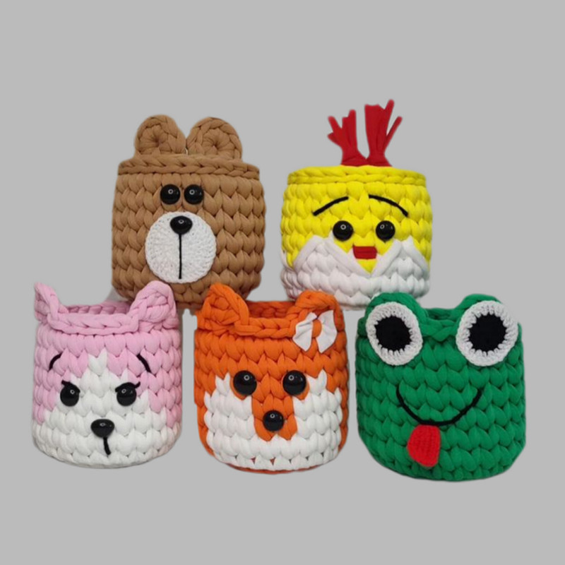 سبد قلاب بافی تریکو طرح حیوانات جنگل کد 1 مجموعه 5 عددی