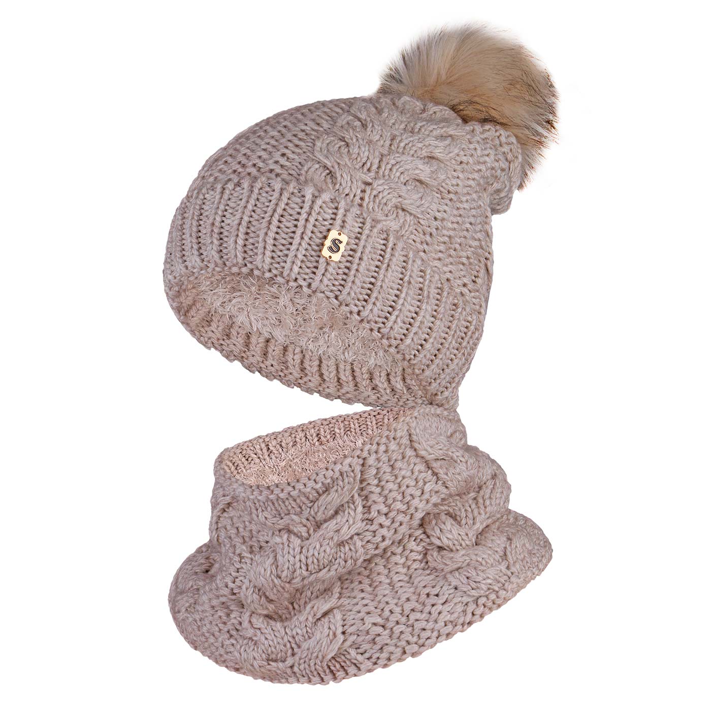 ست کلاه و شال گردن بافتنی سام مدل داخل خز کد 409