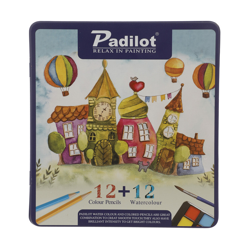 مداد رنگی پادیلوت مدل مداد رنگی 12 رنگ+12رنگ آبرنگ پادیلوت طرح شهر رویا مدل A-710212-3