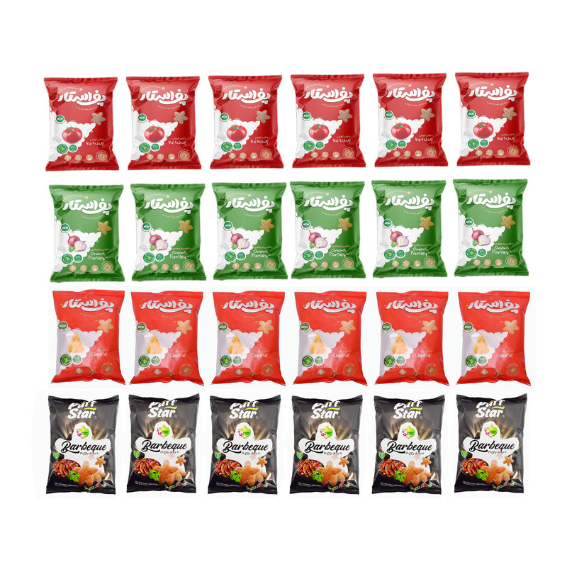 اسنک سویق پفی چهار جوانه باربیکیو پف استار - 50 گرم بسته 24 عددی