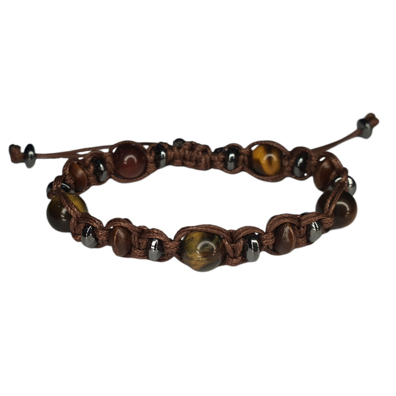دستبند دست ساز مردانه مدل آرین طرح چشم ببر و چوب