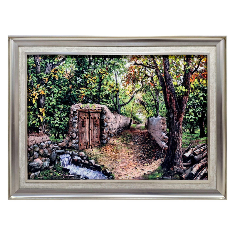 خرید و قیمت تابلو فرش ماشینی مدل کوچه باغ روستایی کد ۴۰۰۲