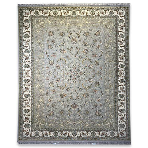 فرش ماشینی فرش الماس کویر مدل اشرافی کد 1563 زمینه نقره ای