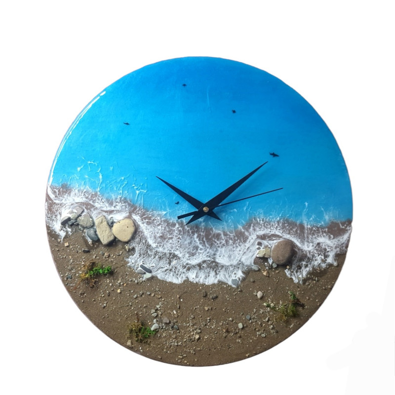 ساعت دیواری رزینی طرح دریا و ساحل