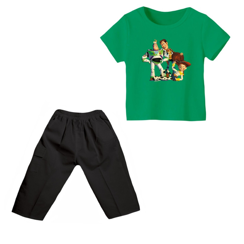 ست تی شرت و شلوارک پسرانه مدل داستان اسباب بازی کد ۶ رنگ سبز