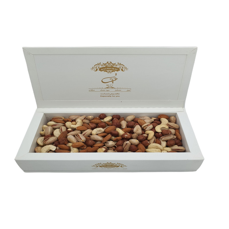 خرید و قیمت آجیل سه مغز و پسته ممتاز خام حقیقت- 580 گرم