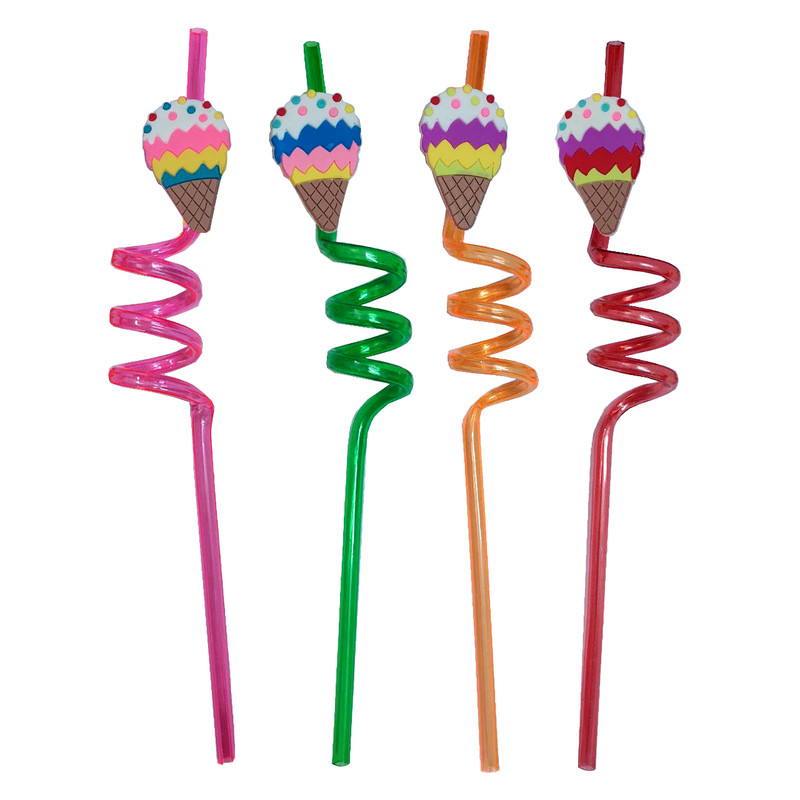 نی نوشیدنی مدل نشکن طرح بستنی قیفی مجموعه 4 عددی