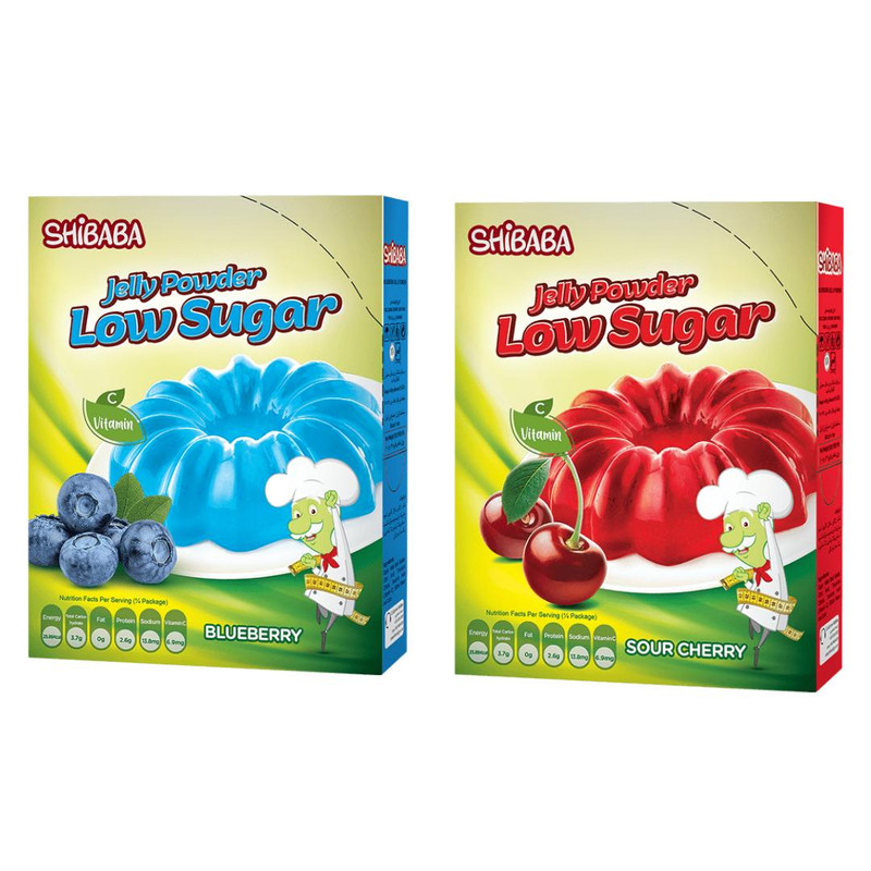 پودر ژله کم شکر بلوبری و البالو شیبابا -60 گرم مجموعه 2 عددی
