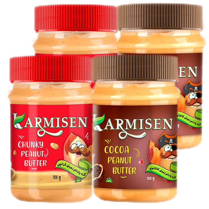 کره بادام زمینی کرانچی و کاکائویی کارمیسن - 300 گرم مجموعه 4 عددی