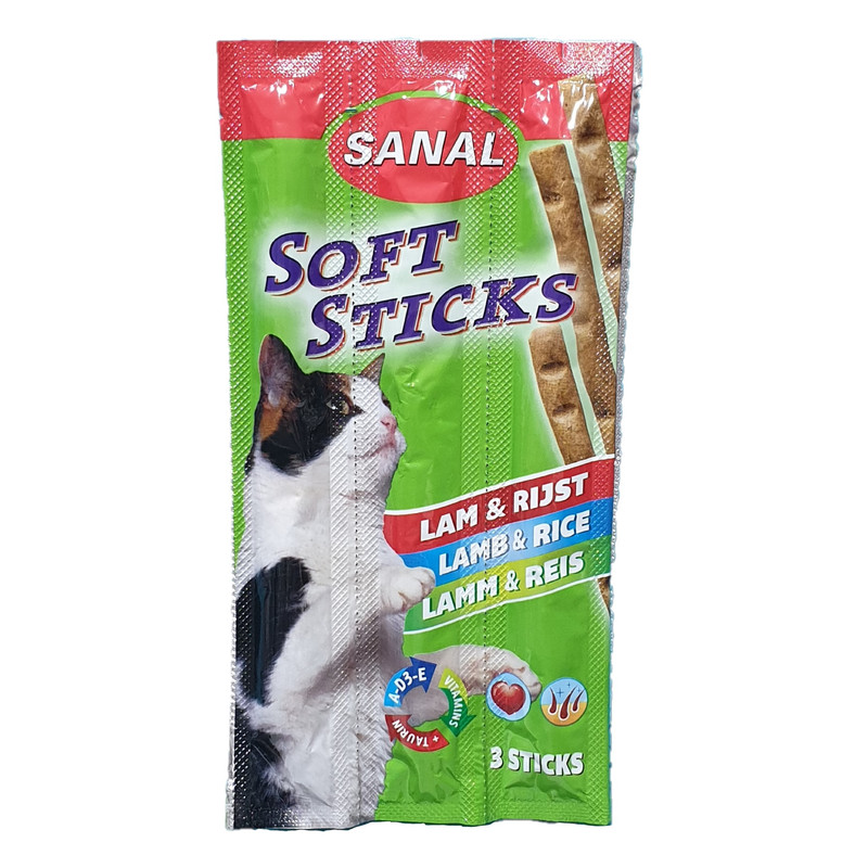 تشویقی گربه سانال مدل soft stick lamb with rice وزن 35 گرم