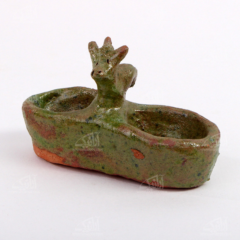 نمکدان سفالی لعاب ساده سبز طرح آمولای مدل 1007600008