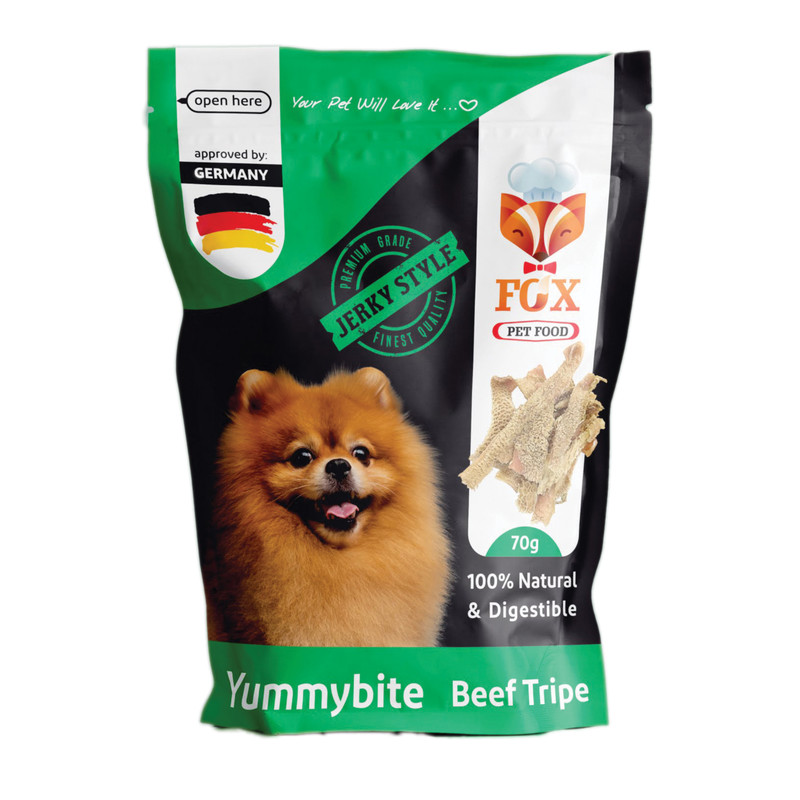 تغذای شویقی سگ فاکس پت فود مدل یامی بایت سیرابی گاو کد P1016 وزن 70 گرم