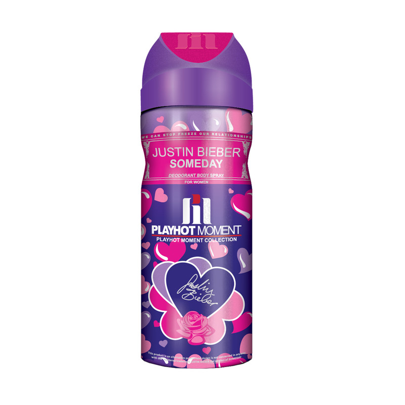 اسپری خوشبو کننده بدن زنانه پلی هات مومنت مدل JUSTIN BIEBER SOMEDAY حجم 200 میلی لیتر