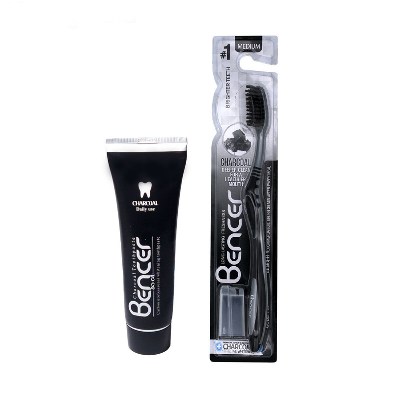 مسواک بنسر مدل Silver Charcoal با برس متوسط به همراه خمیر دندان بنسر مدل Charcoal وزن 120 گرم