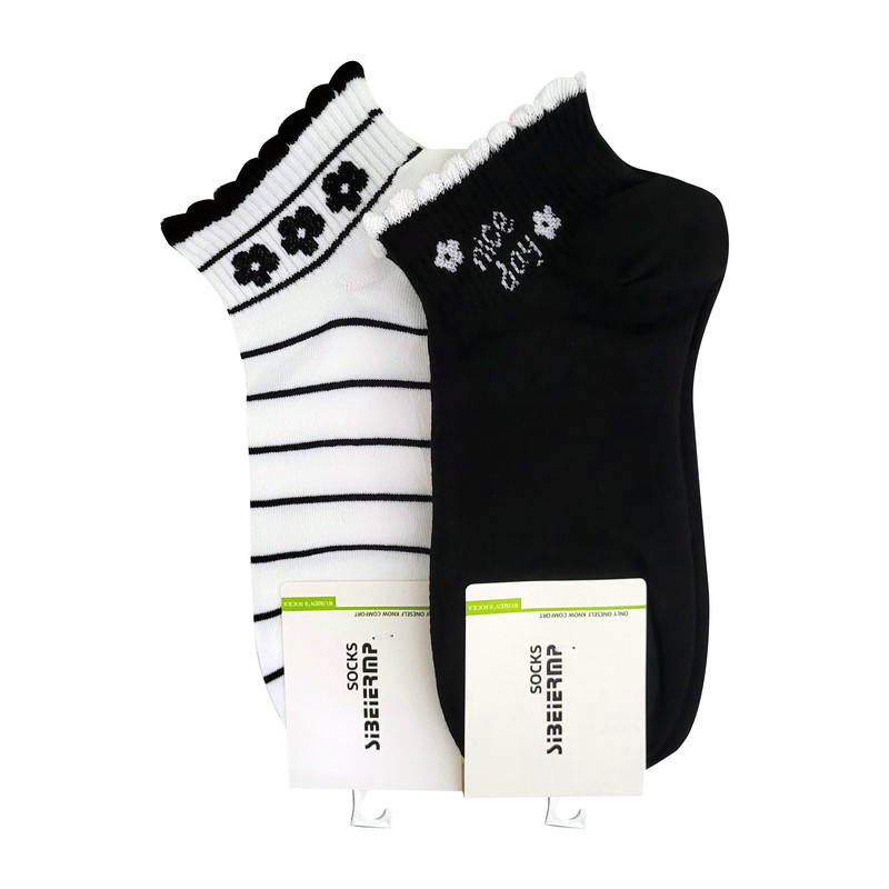 جوراب دخترانه مدل فانتزی لبه فرفری کد 2-01217 بسته 2 عددی