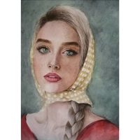 نقاشی آبرنگ طرح دختری با روسری