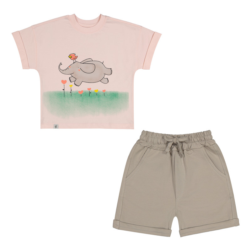 ست تی شرت و شلوارک دخترانه سون پون مدل 1604 رنگ صورتی