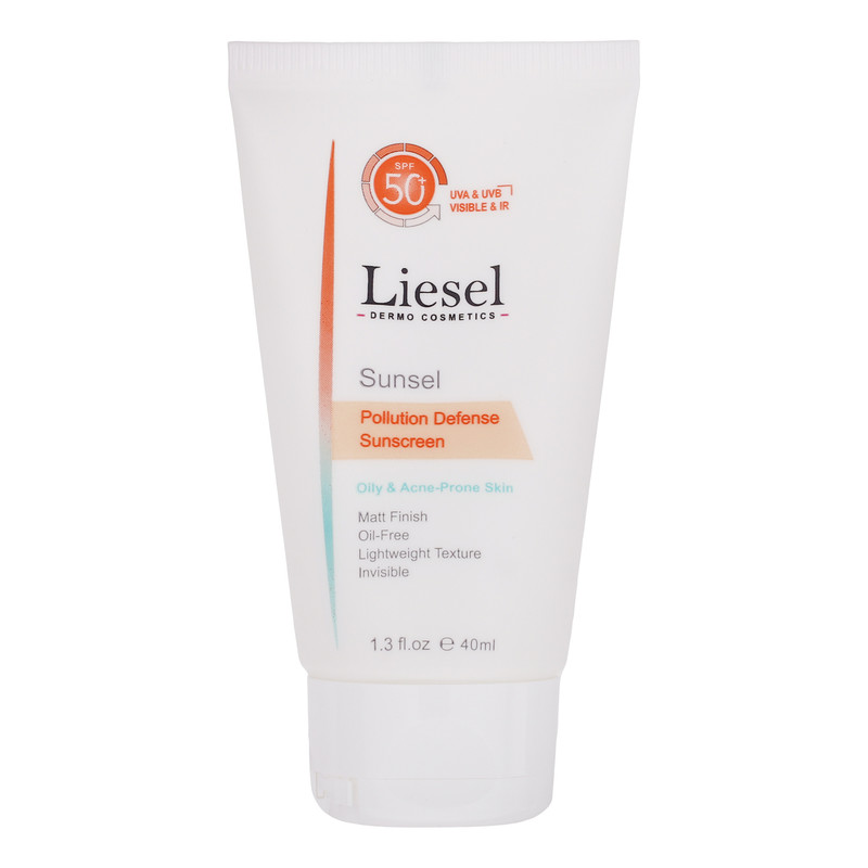 کرم ضد آفتاب بدون رنگ لایسل SPF 50 مدل Pollution Defense02 مناسب پوستهای چرب و آکنه ای حجم 40 میلیلیتر