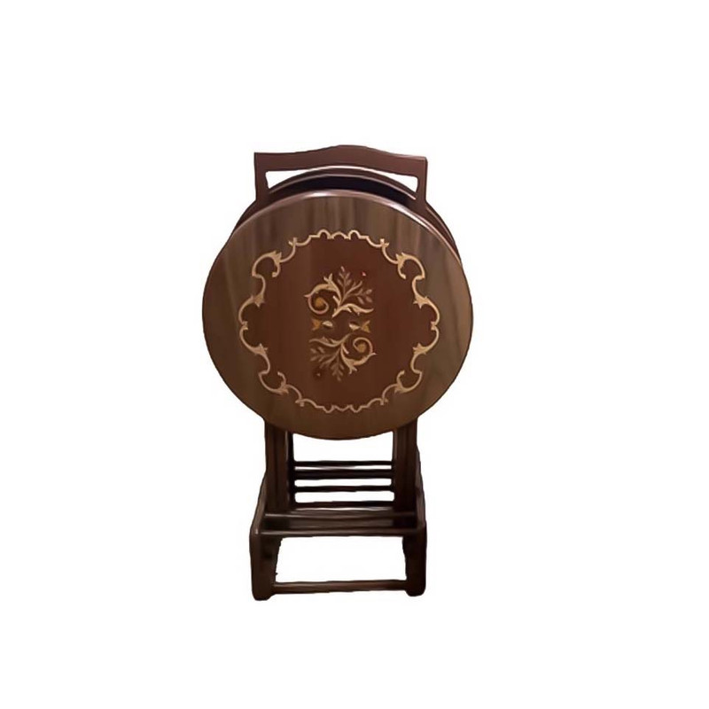 میز عسلی مدل تاشو گرد معرق کد G120 مجموعه 4 عددی