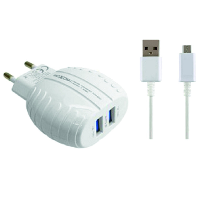 خرید و قیمت شارژر دیواری موکسوم مدل HC02 به همراه کابل تبدیل microUSB