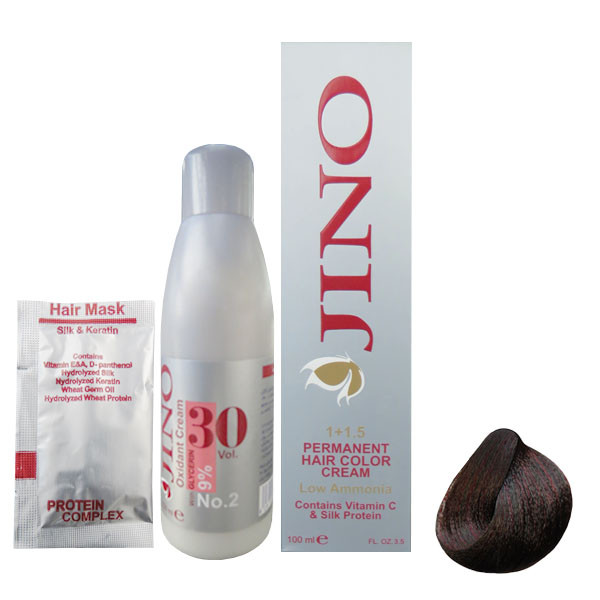 رنگ مو ژینو شماره 1.6 حجم 100 میلی لیتر رنگ مشکی قرمز به همراه اکسیدان ژینو 9 درصدی حجم 150 میلی لیتر و ماسک مو