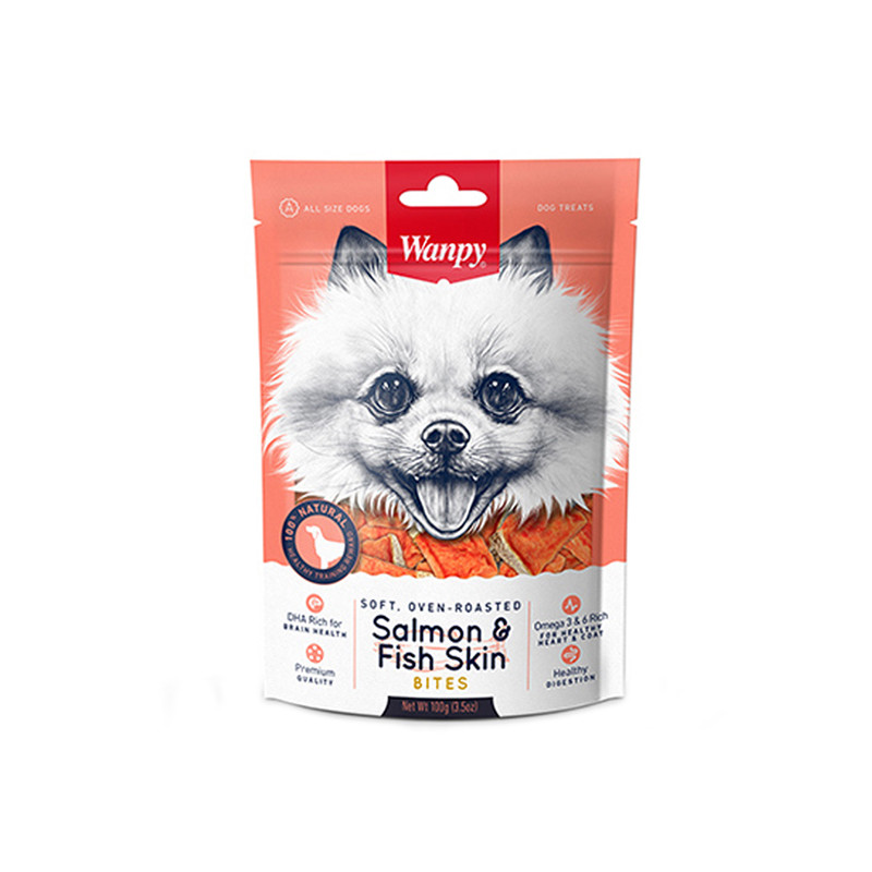 غذای تشویقی سگ ونپی مدل SALMON FISH SKIN BITES وزن 100 گرم