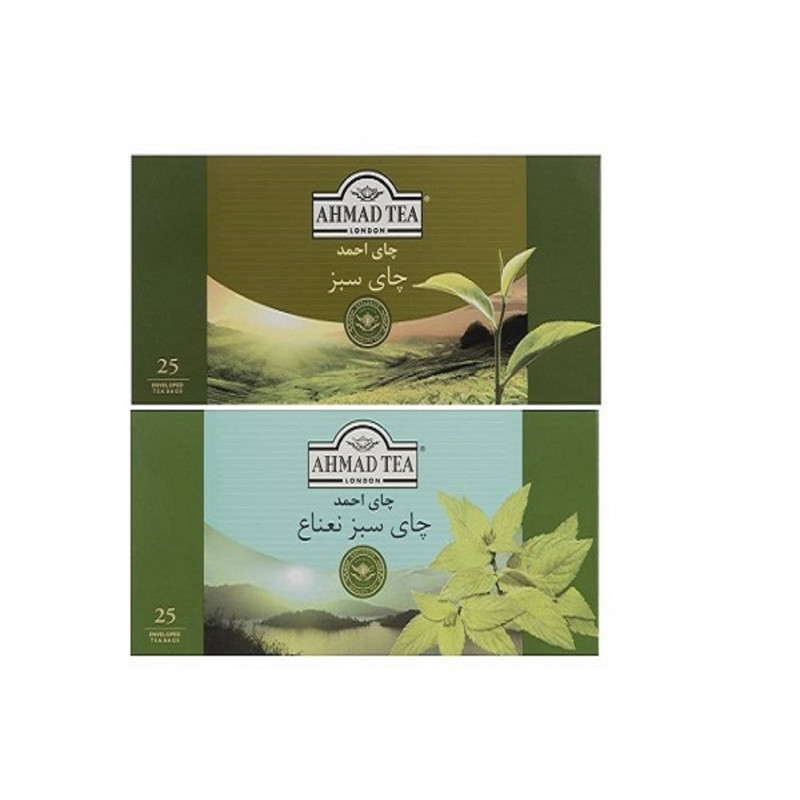 چای کیسه ای سبز ساده و سبز نعناع احمد - دو بسته 25 عددی