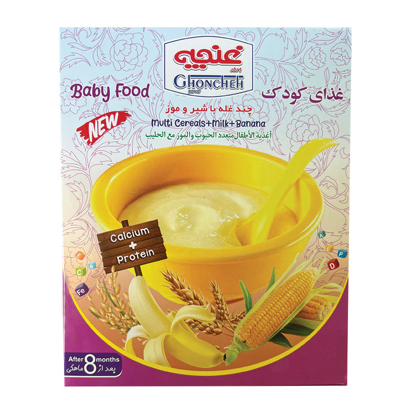خرید و قیمت غذای کودک چند غله با شیر و موز غنچه پرور - 250 گرم