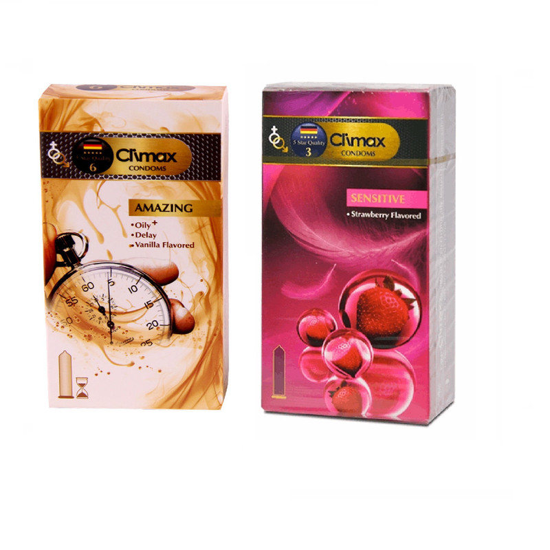 خرید و قیمت کاندوم کلایمکس مدل AMAZING بسته 12 عددی به همراه کاندوم کلایمکس مدل Sensitive بسته 12 عددی