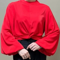 شومیز مجلسی زنانه مزون دوز رنگ قرمز جنس کرپ فلور درجه یک در سایزبندی
