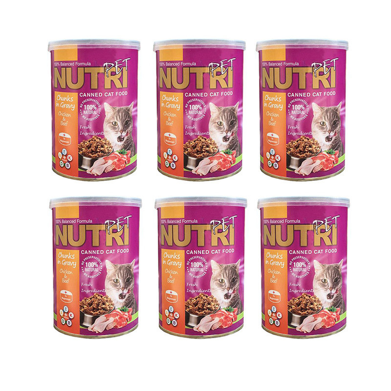 خرید و قیمت کنسرو گربه نوتری پت مدل چانک مرغ و گوشت وزن 425 گرم بسته 6 عددی