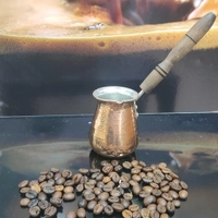 قهوه جوش مسی (جذوه) دو کاپ مخصوص سرو قهوه ترک دسته چوبی ساخت زنجان 