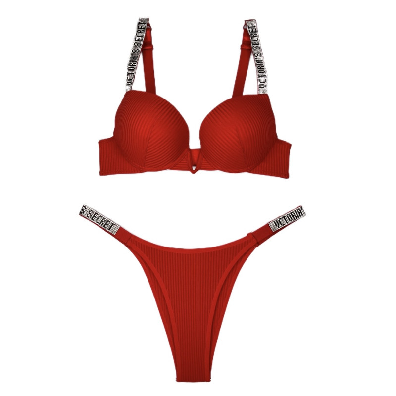 خرید و قیمت ست شورت و سوتین زنانه مدل اسفنجی فنردار نگین دار رنگ قرمز