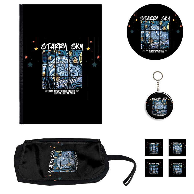 ست لوازم التحریر طرح شب پر ستاره ونگوگ مدل The Starry Night کد 02 بسته 8 عددي