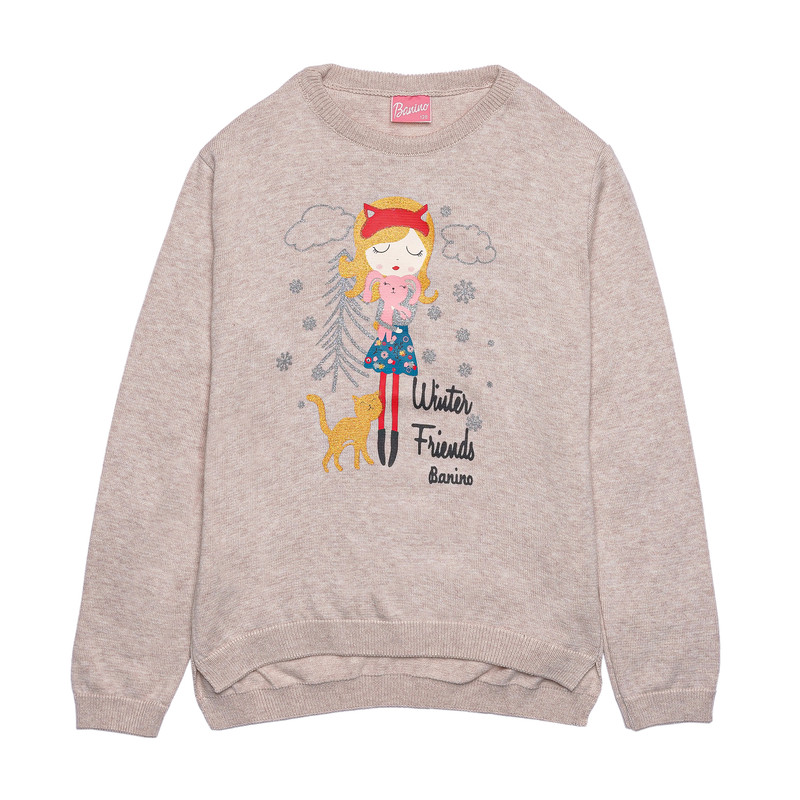 خرید و قیمت پلیور دخترانه بانی نو مدل یقه گرد طرح دختر و گربه
