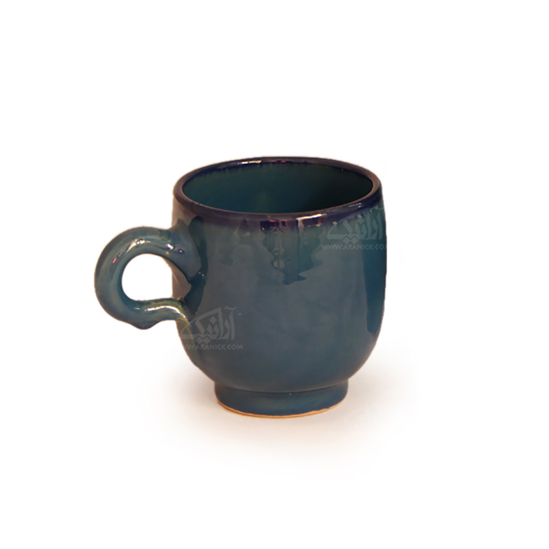 خرید و قیمت لیوان سفالی آرانیک دسته دار لعاب سادهرنگ آبی تیره طرح ساده مدل 1002900004