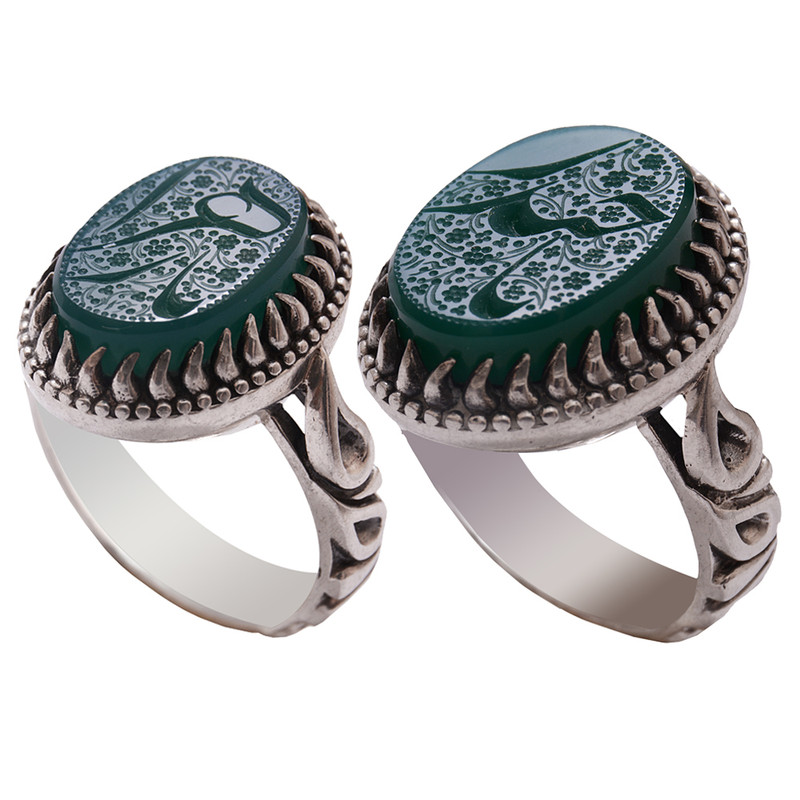 ست انگشتر نقره زنانه و مردانه ملک زیور مدل عقیق حکاکی دستی یا حیدر و یا زهرا