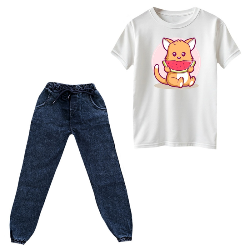 ست تیشرت و شلوار پسرانه مدل سگ یلدایی کد 1 رنگ سفید