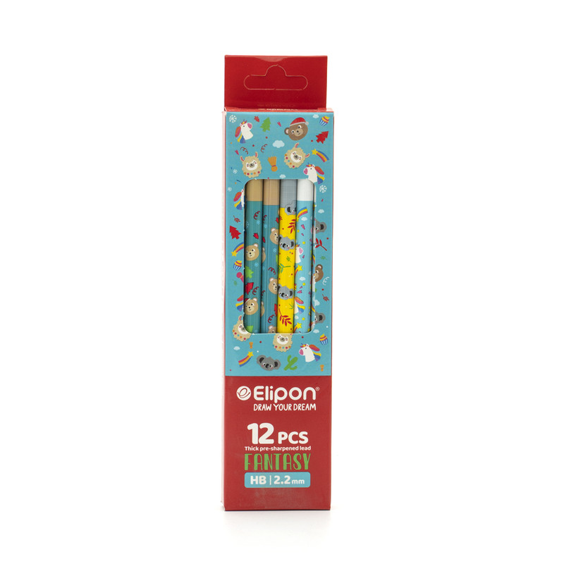 مداد مشکی الیپون طرح حیوانات بامزه کد 8102120 بسته 12 عددی