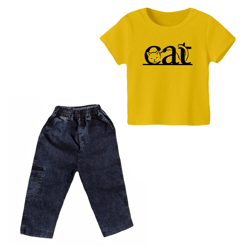 ست تی شرت و شلوارک دخترانه مدل گربه کد 08